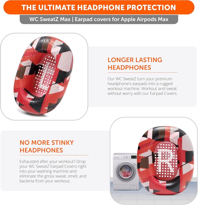 WC SweatZ Max - Patented Protective Earpad Covers for Airpods Max Made by Wicked Cushions | Sweatproof & Easily Washable | Full Earpad Sweat Protection | Red Prism - Image 2